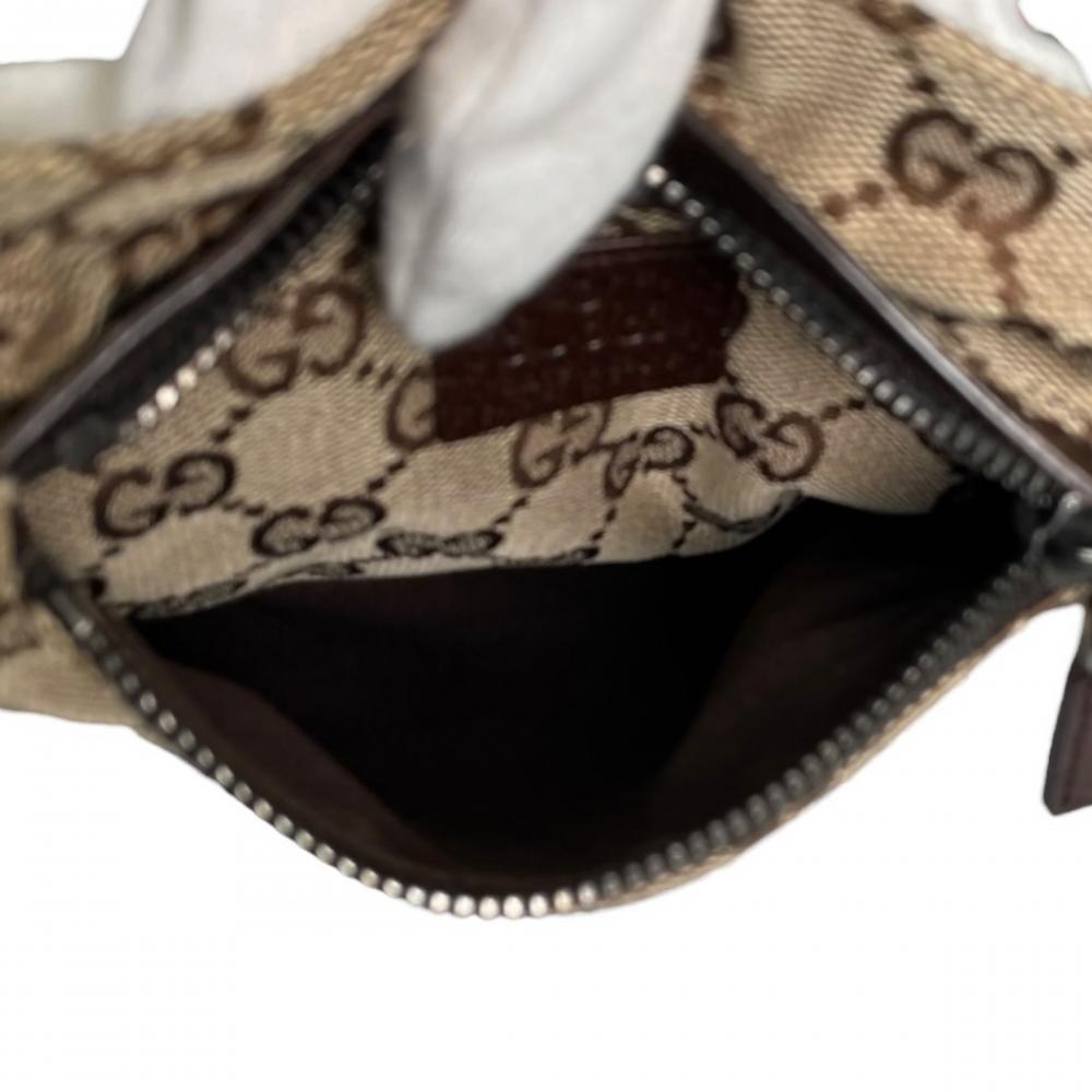 GUCCI グッチ ウエストバッグ シェリーライン ウエストポーチ 28566 GGキャンバス レザー ベージュ シルバー金具 メンズ【中古品】