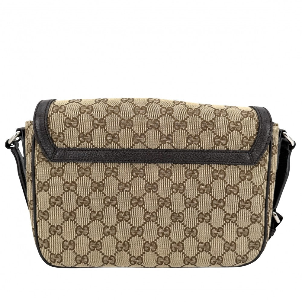 GUCCI グッチ ショルダーバッグ メッセンジャーバッグ 449172 GGキャンバス レザー ベージュ ブラウン 茶 シルバー金具 レディース【中古品】
