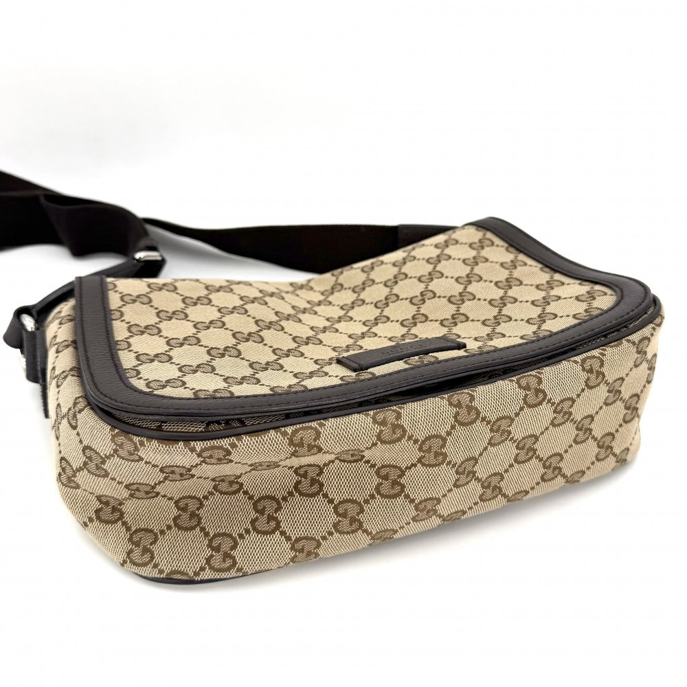 GUCCI グッチ ショルダーバッグ メッセンジャーバッグ 449172 GGキャンバス レザー ベージュ ブラウン 茶 シルバー金具 レディース【中古品】