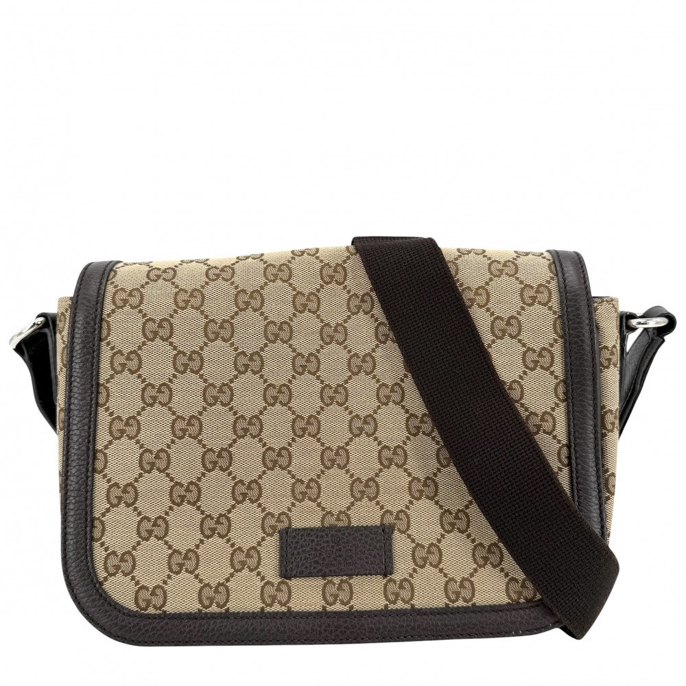 GUCCI グッチ ショルダーバッグ メッセンジャーバッグ 449172 GGキャンバス レザー ベージュ ブラウン 茶 シルバー金具 レディース【中古品】