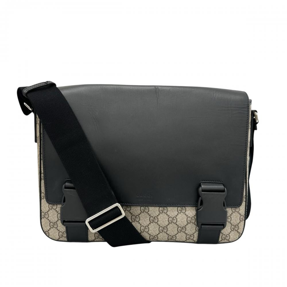 GUCCI グッチ ショルダーバッグ GGスプリーム メッセンジャーバッグ 406367 GGスプリームキャンバス ブラック 黒 シルバー金具 メンズ【中古品】