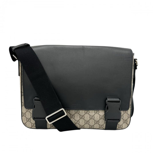 GUCCI グッチ ショルダーバッグ GGスプリーム メッセンジャーバッグ 406367 GGスプリームキャンバス ブラック 黒 シルバー金具 メンズ【中古品】