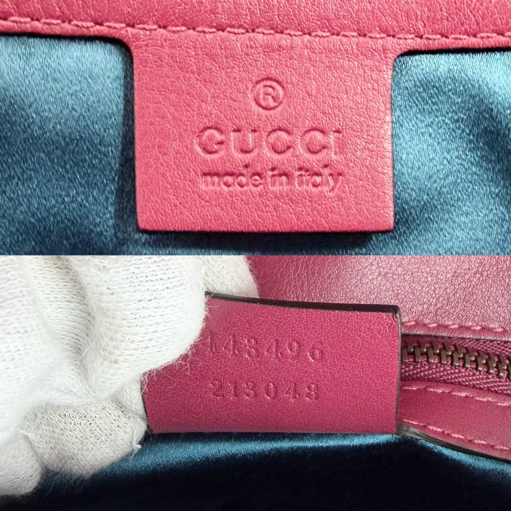 GUCCI グッチ ショルダーバッグ GGマーモント キルティング チェーン 刺繍 443496 ベロア レザー ピンク ゴールド金具 レディース【中古品】