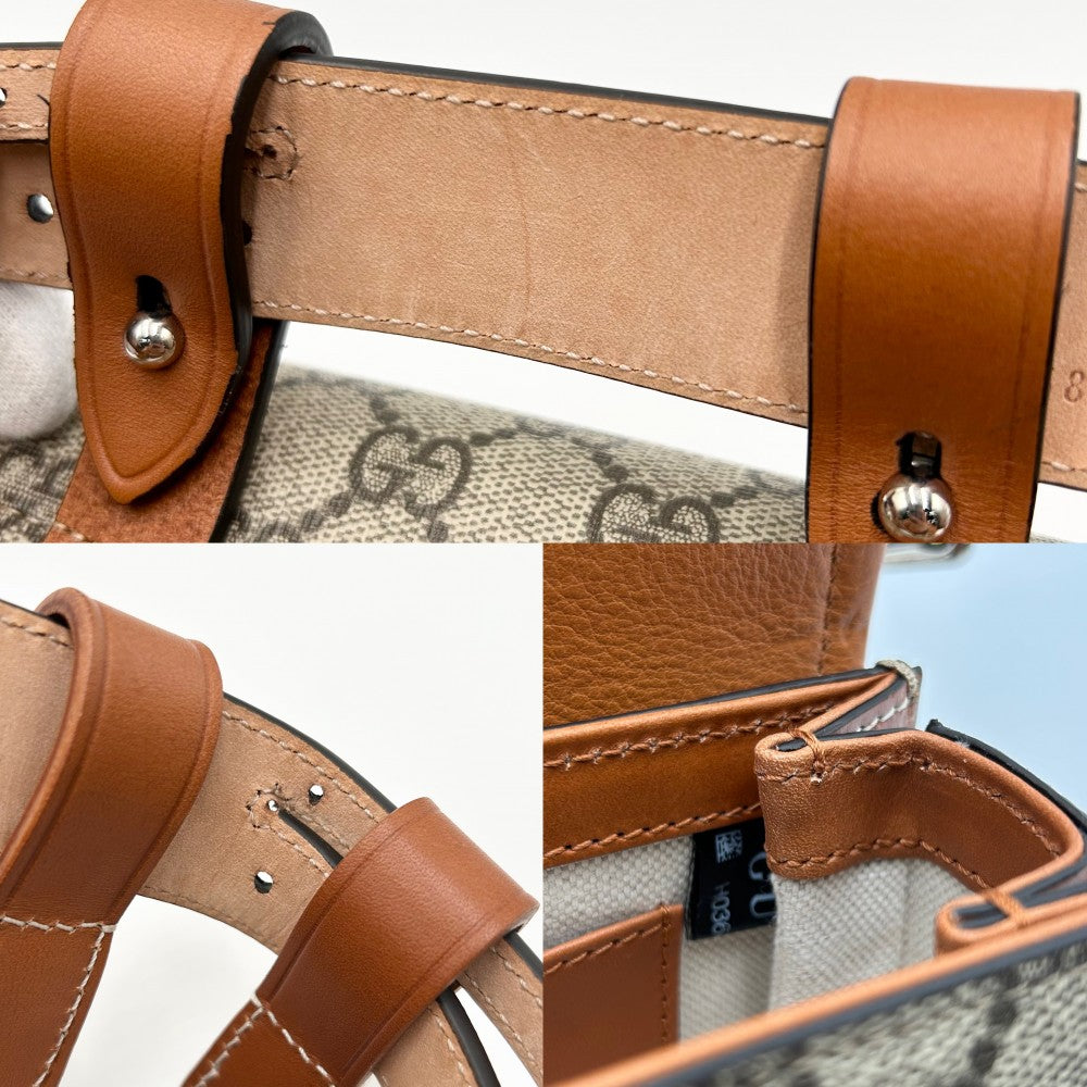 【開店SALE】 GUCCI グッチ ウエストバッグ バンブー ボディバッグ ウエストポーチ 鞄 かばん 681137 GGスプリームキャンバス レザー ベージュ ブラウン 茶 シルバー金具 メンズ【中古品】