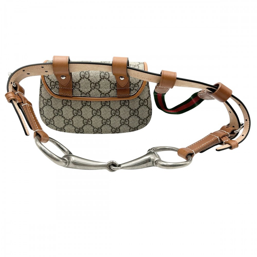 【開店SALE】 GUCCI グッチ ウエストバッグ バンブー ボディバッグ ウエストポーチ 鞄 かばん 681137 GGスプリームキャンバス レザー ベージュ ブラウン 茶 シルバー金具 メンズ【中古品】