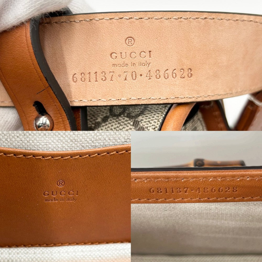 【開店SALE】 GUCCI グッチ ウエストバッグ バンブー ボディバッグ ウエストポーチ 鞄 かばん 681137 GGスプリームキャンバス レザー ベージュ ブラウン 茶 シルバー金具 メンズ【中古品】