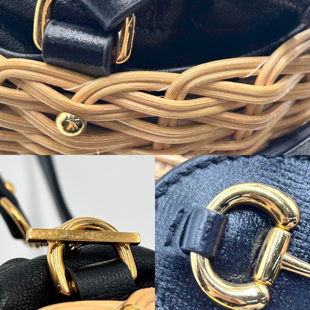 【開店SALE】 GUCCI グッチ ハンドバッグ ホースビット1955 バケットバッグ かごバッグ かばん 鞄 649852 レザー ウィッカー ベージュ ブラック 黒 ゴールド金具 レディース【中古品】