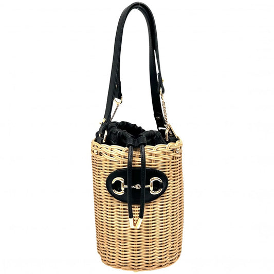【開店SALE】 GUCCI グッチ ハンドバッグ ホースビット1955 バケットバッグ かごバッグ かばん 鞄 649852 レザー ウィッカー ベージュ ブラック 黒 ゴールド金具 レディース【中古品】