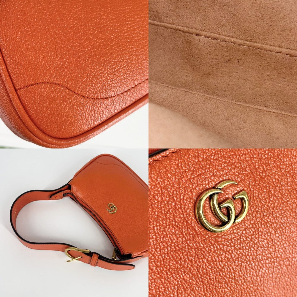 GUCCI グッチ ハンドバッグ GGマーモント アフロディーテ ミニバッグ 739076 レザー オレンジ ゴールド金具 レディース【中古品】