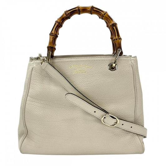 GUCCI グッチ 2WAY バンブー ハンドバッグ ショルダーバッグ 336032 アイボリー ブラウン 茶 ゴールド金具 レディース【中古品】