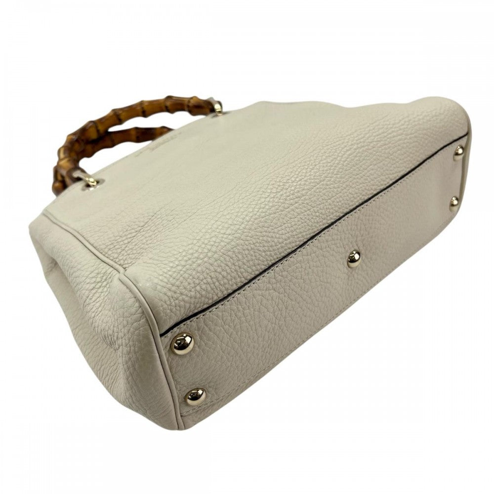 GUCCI グッチ 2WAY バンブー ハンドバッグ ショルダーバッグ 336032 アイボリー ブラウン 茶 ゴールド金具 レディース【中古品】
