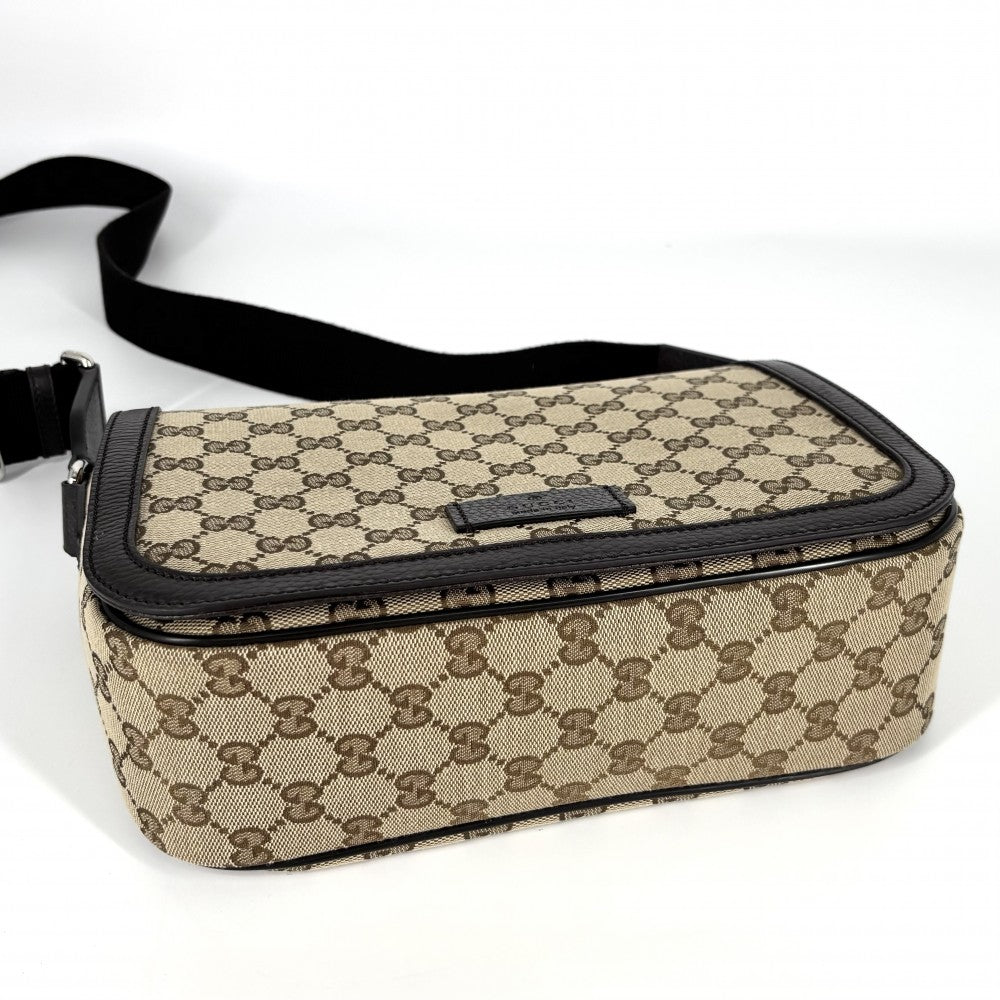 GUCCI グッチ ショルダーバッグ メッセンジャーバッグ 449172 GGキャンバス レザー ベージュ ブラウン 茶 シルバー金具 レディース【中古品】