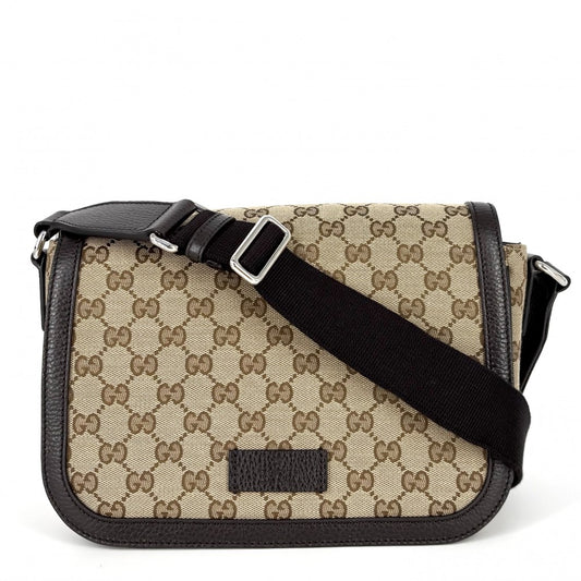 GUCCI グッチ ショルダーバッグ メッセンジャーバッグ 449172 GGキャンバス レザー ベージュ ブラウン 茶 シルバー金具 レディース【中古品】
