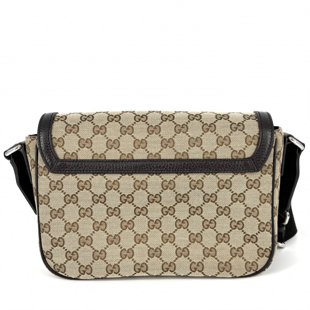 GUCCI グッチ ショルダーバッグ メッセンジャーバッグ 449172 GGキャンバス レザー ベージュ ブラウン 茶 シルバー金具 レディース【中古品】