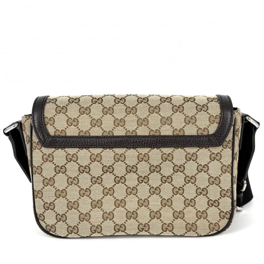 GUCCI グッチ ショルダーバッグ メッセンジャーバッグ 449172 GGキャンバス レザー ベージュ ブラウン 茶 シルバー金具 レディース【中古品】