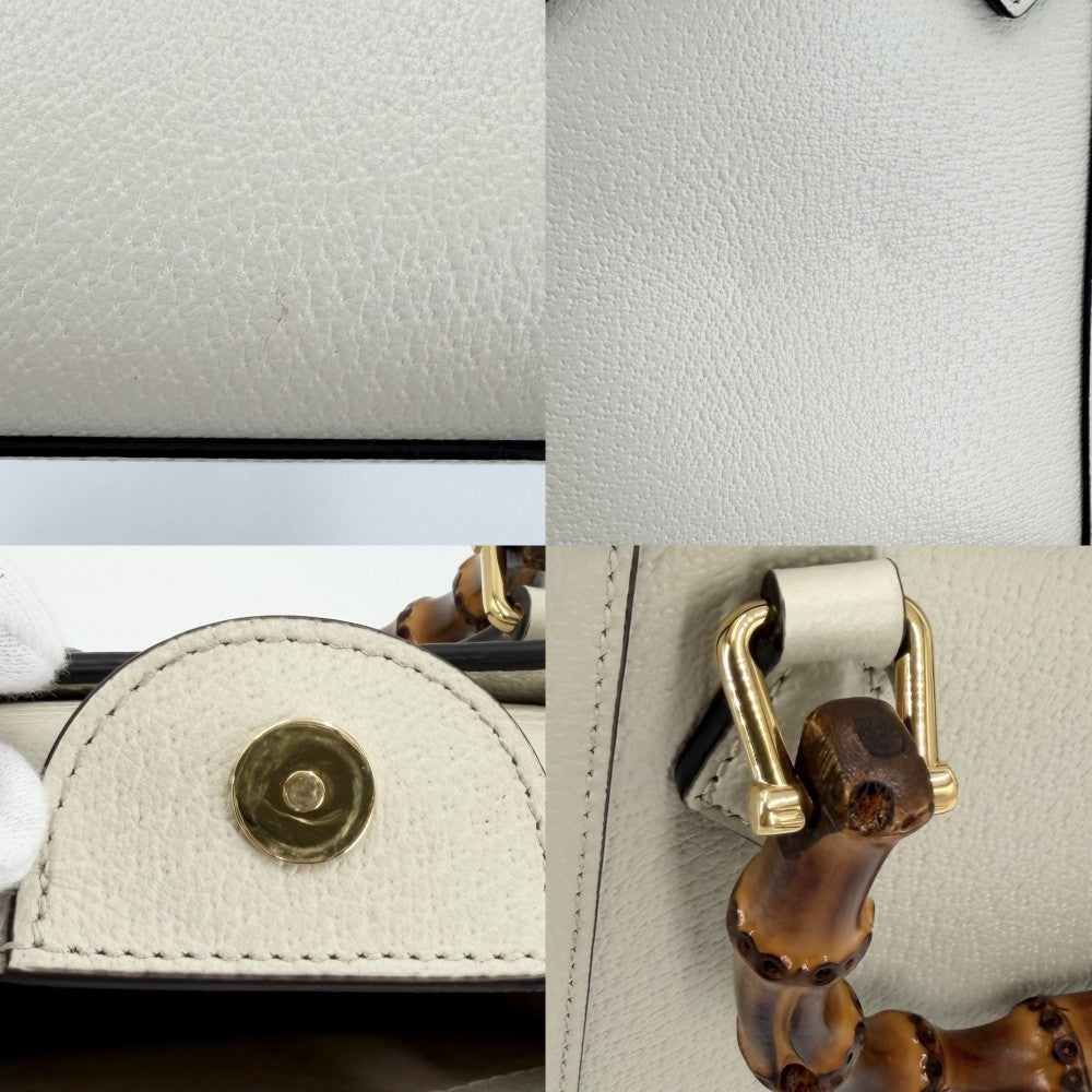 GUCCI グッチ 3WAY バンブー ダイアナ ミニトートバッグ ハンドバッグ GG ショルダーバッグ 739079 レザー アイボリー ゴールド金具 レディース【中古品】
