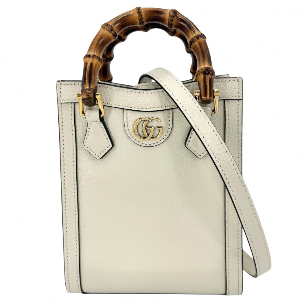 GUCCI グッチ 3WAY バンブー ダイアナ ミニトートバッグ ハンドバッグ GG ショルダーバッグ 739079 レザー アイボリー ゴールド金具 レディース【中古品】