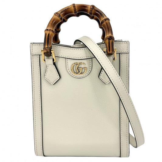 【開店SALE】 GUCCI グッチ 3WAY バンブー ダイアナ ミニトートバッグ ハンドバッグ GG ショルダーバッグ 739079 レザー アイボリー ゴールド金具 レディース【中古品】