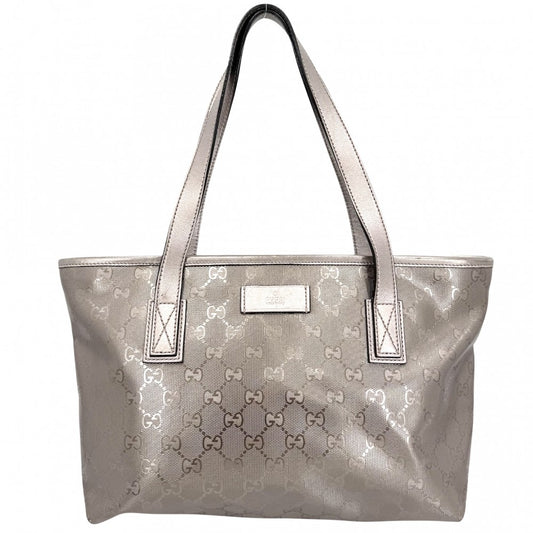 GUCCI グッチ トートバッグ GGインプリメ ハンドバッグ 総柄 211138 PVC レザー メタリックグレー シルバー金具 レディース【中古品】