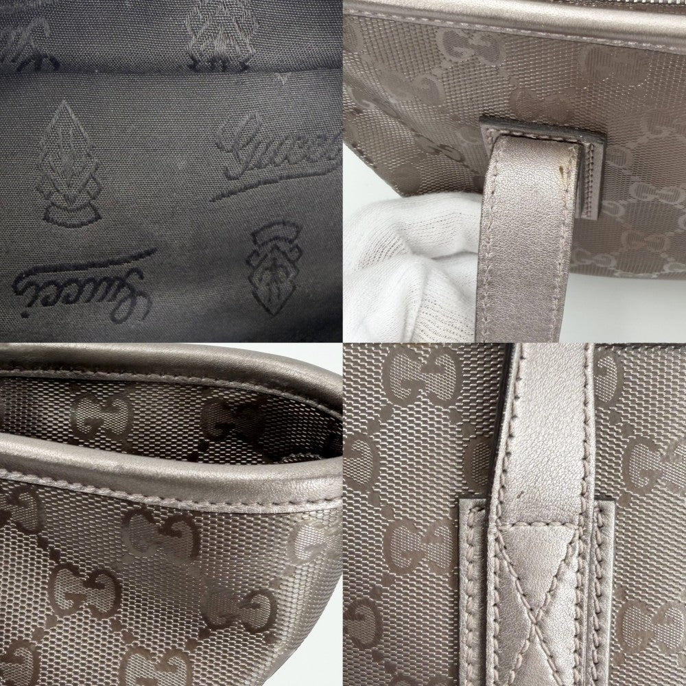 GUCCI グッチ トートバッグ GGインプリメ ハンドバッグ 総柄 211138 PVC レザー メタリックグレー シルバー金具 レディース【中古品】