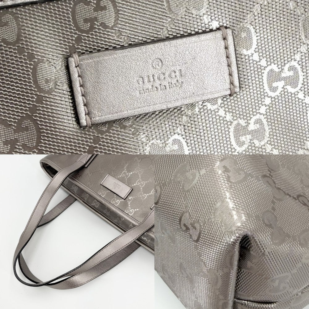 GUCCI グッチ トートバッグ GGインプリメ ハンドバッグ 総柄 211138 PVC レザー メタリックグレー シルバー金具 レディース【中古品】
