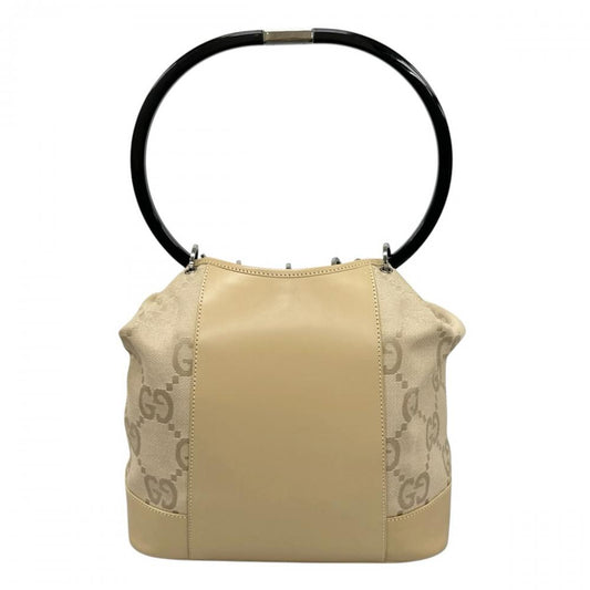 GUCCI グッチ ハンドバッグ リングハンドル 巾着型 001-3750 GGキャンバス ベージュ シルバー金具 レディース【中古品】