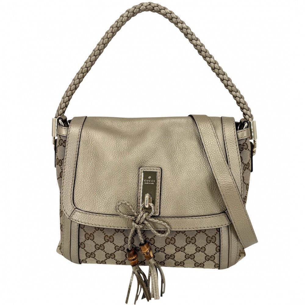【開店SALE】 GUCCI グッチ 2WAY ベラ ハンドバッグ ショルダーバッグ 282301 GGキャンバス レザー ベージュ ゴールド ゴールド金具 レディース【中古品】
