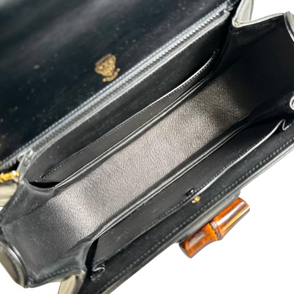 GUCCI グッチ ハンドバッグ バンブー ヴィンテージ レザー ブラック 黒 ゴールド金具 レディース【中古品】