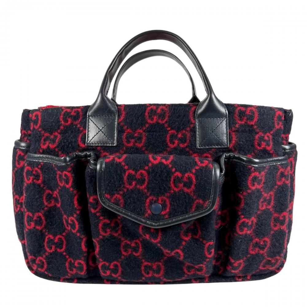 GUCCI グッチ ハンドバッグ マルチポケット 628159 レザー GGウール レッド 赤 ブルー 青 シルバー金具 レディース【中古品】