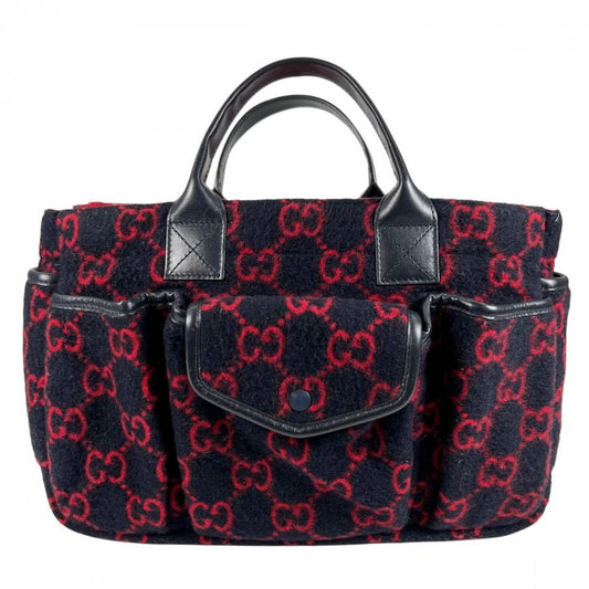 GUCCI グッチ ハンドバッグ マルチポケット 628159 レザー GGウール レッド 赤 ブルー 青 シルバー金具 レディース【中古品】