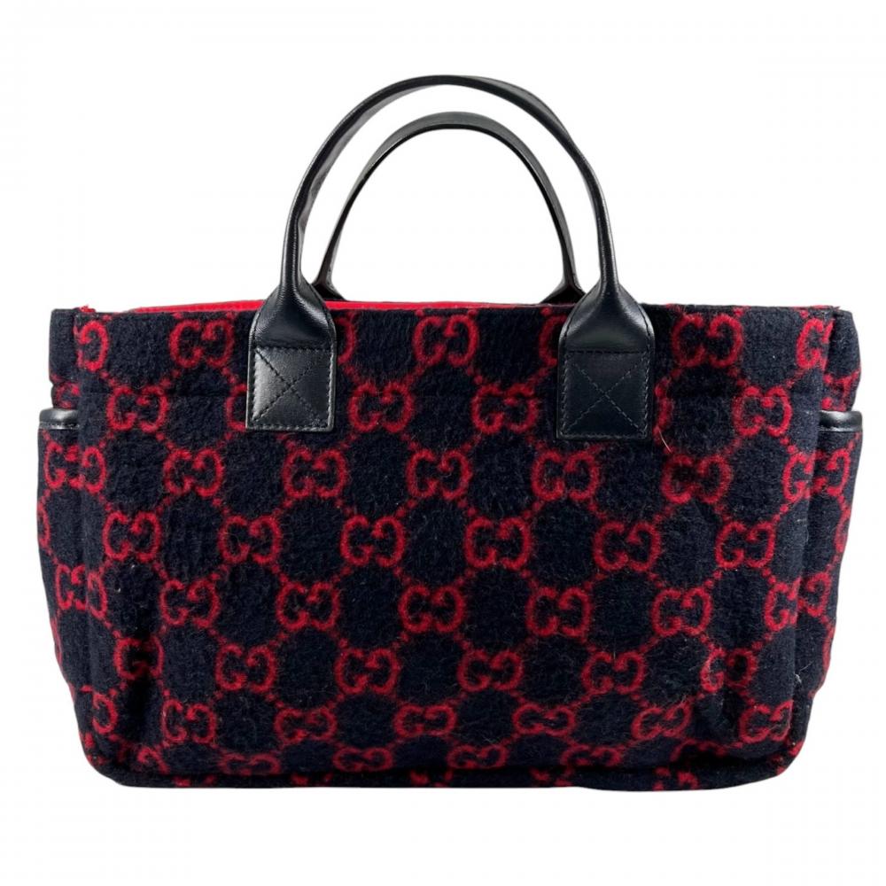 GUCCI グッチ ハンドバッグ マルチポケット 628159 レザー GGウール レッド 赤 ブルー 青 シルバー金具 レディース【中古品】