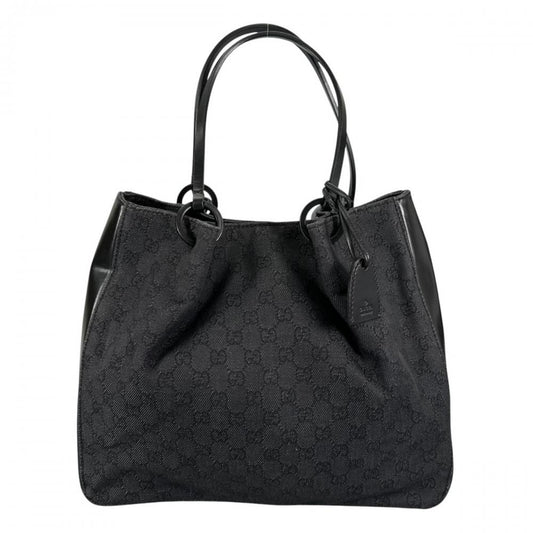 GUCCI グッチ トートバッグ GG柄 大容量 ポーチ付き 101920 GGキャンバス レザー ブラック 黒 シルバー/ブラック金具 レディース【中古品】