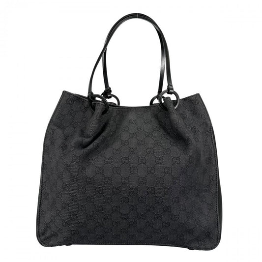 GUCCI グッチ トートバッグ GG柄 大容量 ポーチ付き 101920 GGキャンバス レザー ブラック 黒 シルバー/ブラック金具 レディース【中古品】