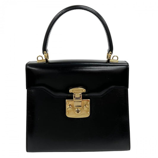 GUCCI グッチ ハンドバッグ レディロック トップハンドル ボックスカーフ ブラック 黒 ゴールド金具 レディース【中古品】