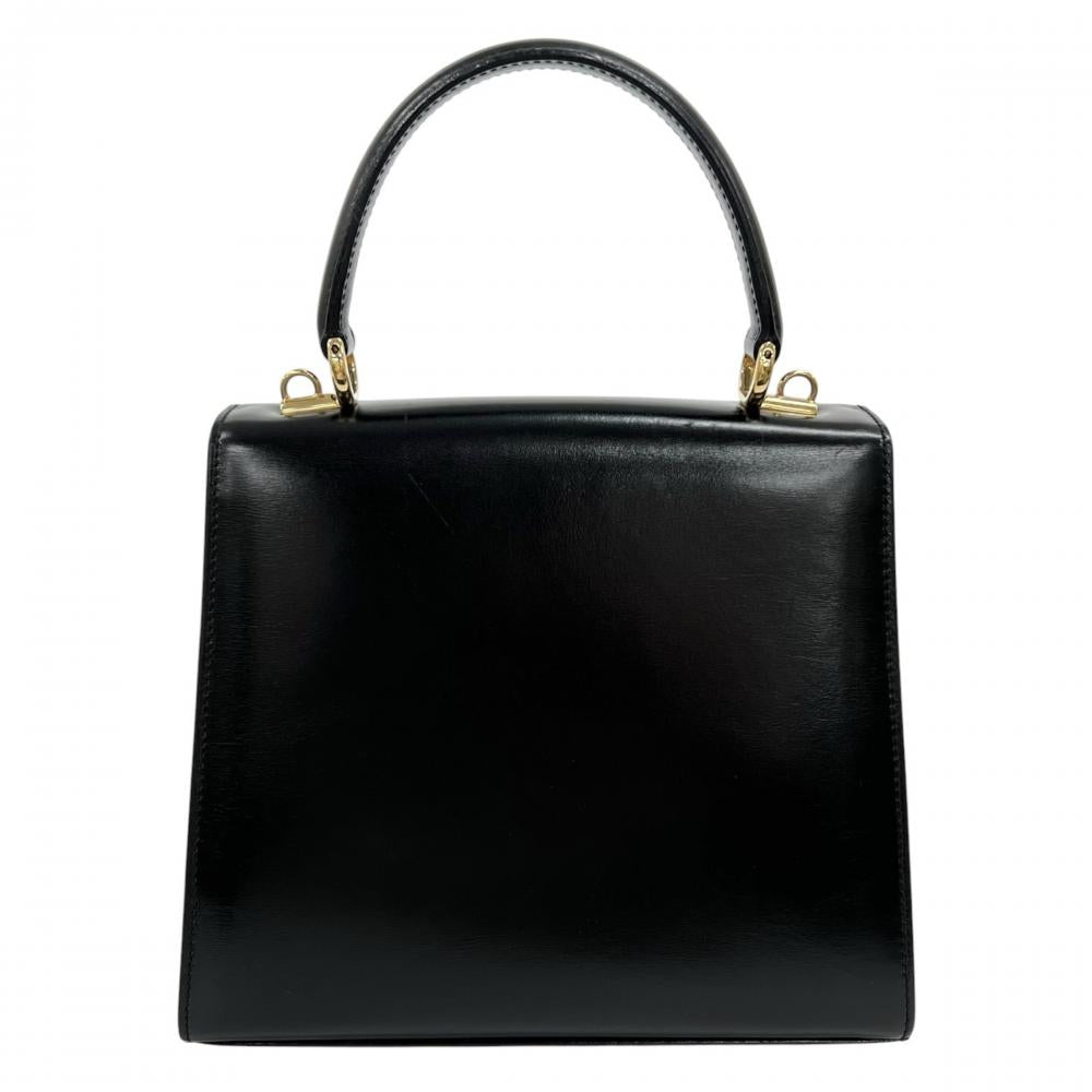 GUCCI グッチ ハンドバッグ レディロック トップハンドル ボックスカーフ ブラック 黒 ゴールド金具 レディース【中古品】