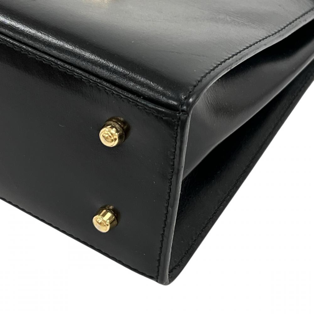 GUCCI グッチ ハンドバッグ レディロック トップハンドル ボックスカーフ ブラック 黒 ゴールド金具 レディース【中古品】
