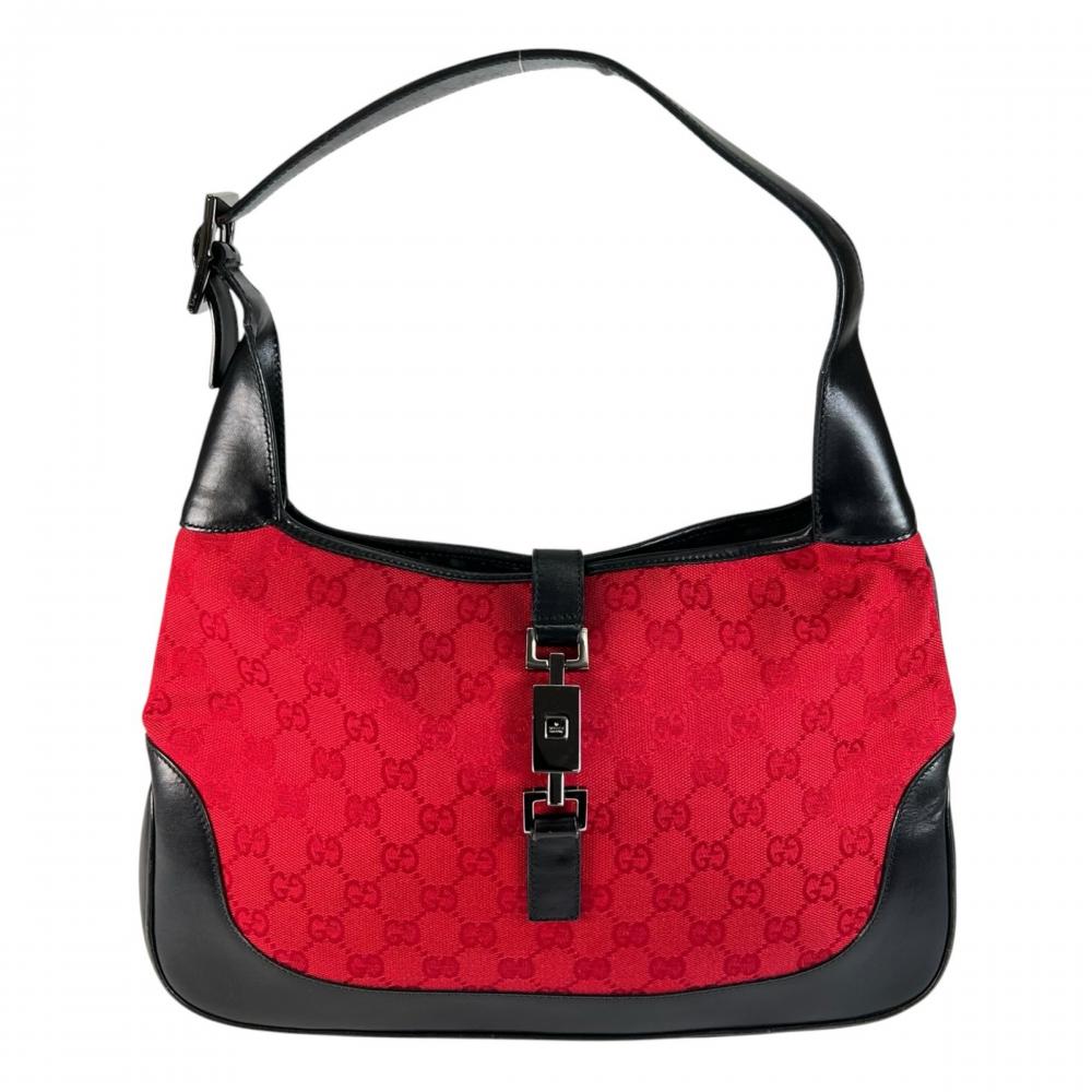 GUCCI グッチ ハンドバッグ ジャッキー ワンショルダー 0013306 GGキャンバス レザー レッド 赤 ブラック 黒 シルバー金具 レディース【中古品】
