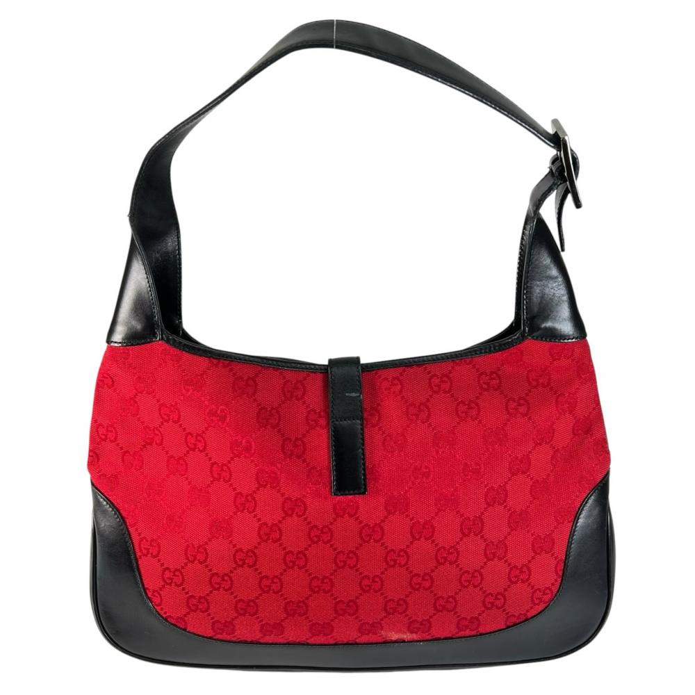 GUCCI グッチ ハンドバッグ ジャッキー ワンショルダー 0013306 GGキャンバス レザー レッド 赤 ブラック 黒 シルバー金具 レディース【中古品】