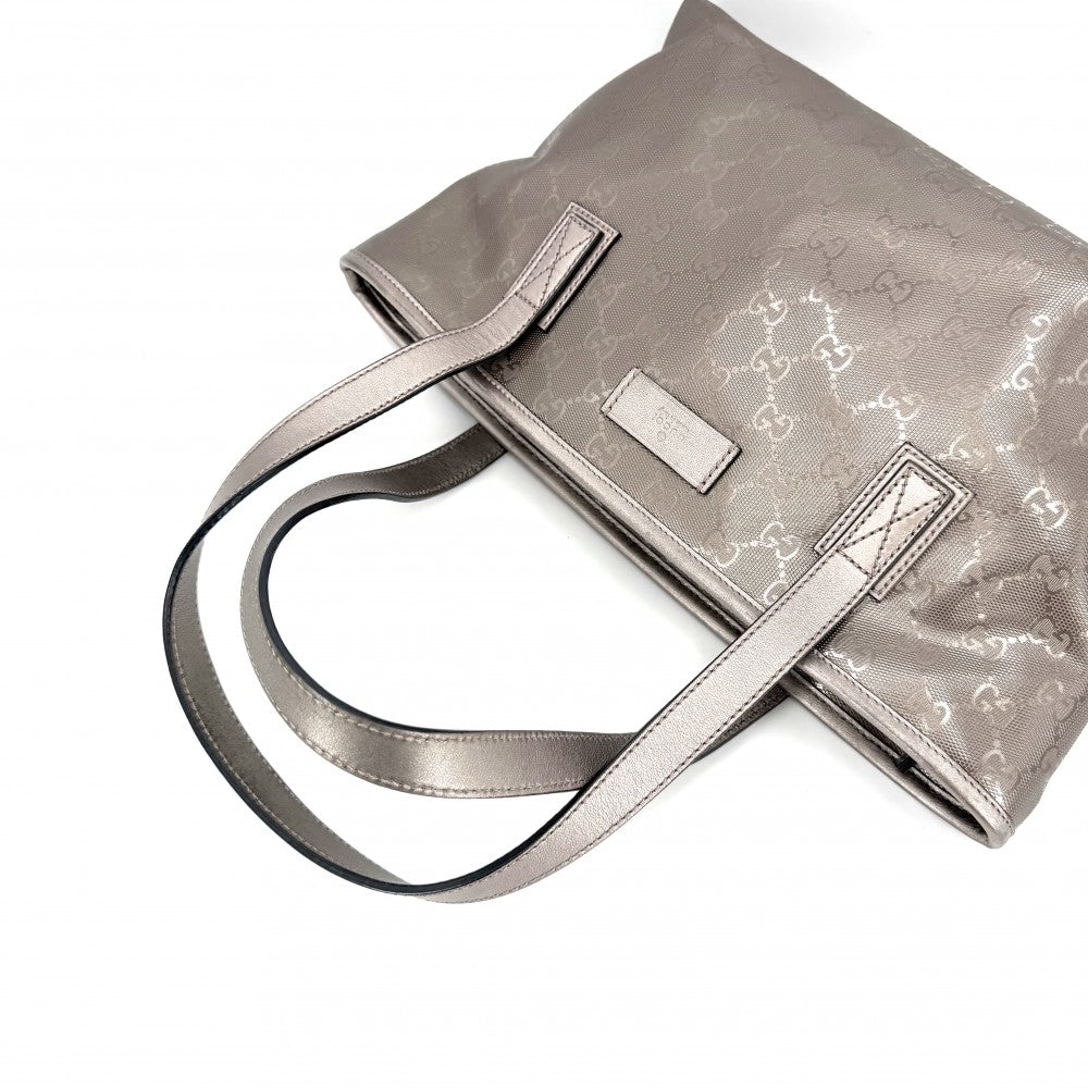 GUCCI グッチ ハンドバッグ GGインプリメ トートバッグ 211138 コーティングキャンバス レザー メタリックピンク シルバー金具 レディース【中古品】