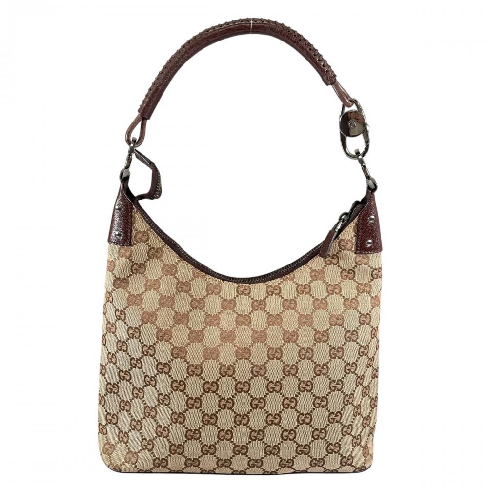 GUCCI グッチ ショルダーバッグ トートバッグ 115003 GGキャンバス レザー ブラウン 茶 シルバー金具 レディース【中古品】