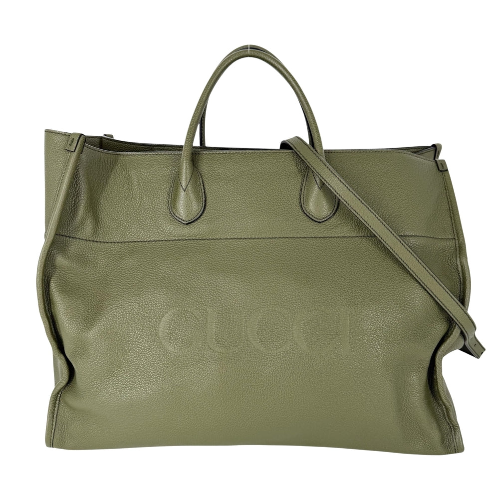 GUCCI グッチ 2WAY ラージ トートバッグ ショルダーバッグ 674837 レザー カーキ ゴールド金具 レディース【中古品】