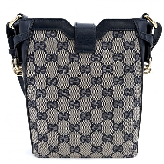 GUCCI グッチ ショルダーバッグ ミニバケット 782919 GGキャンバス レザー ネイビー 紺 ゴールド金具 レディース【中古品】