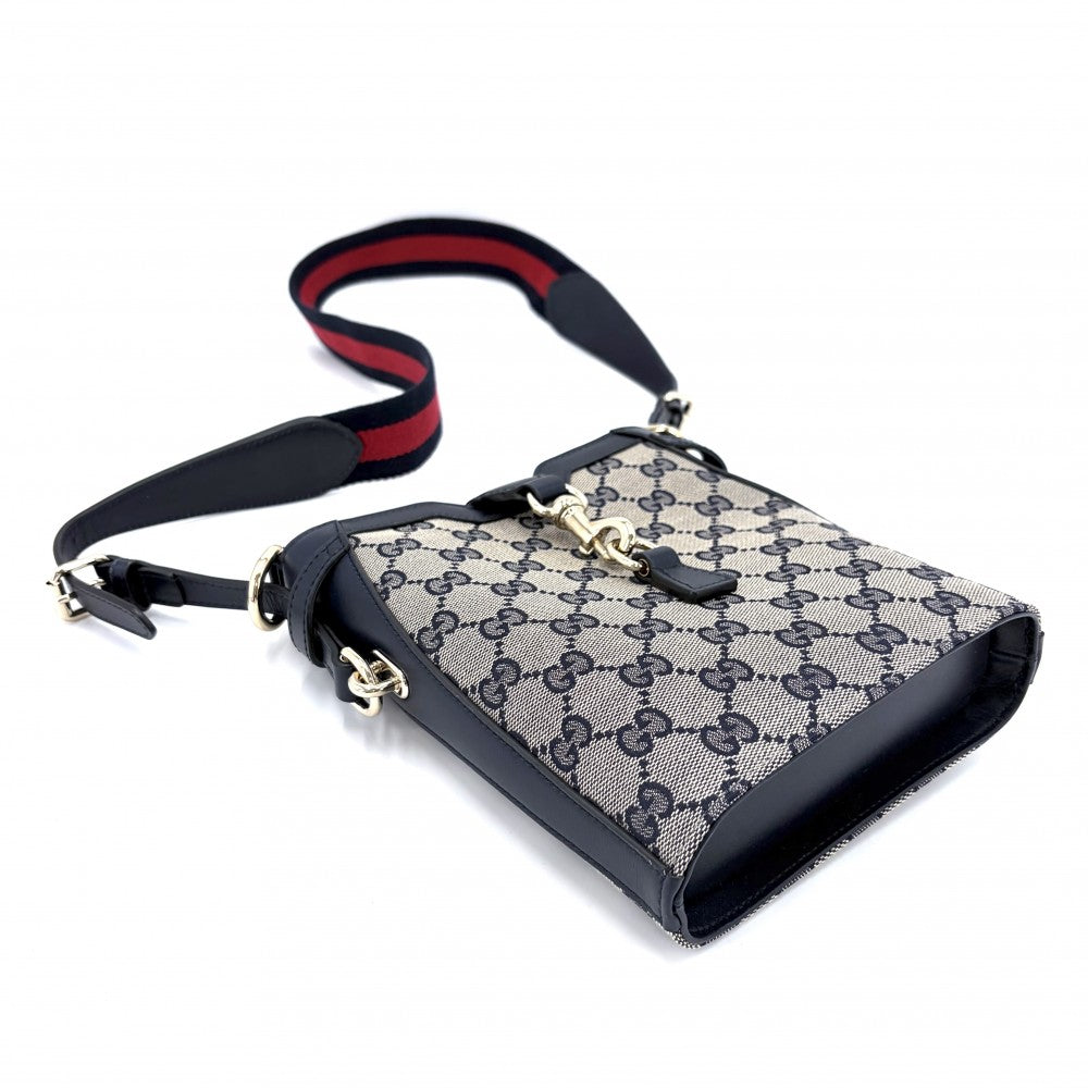 GUCCI グッチ ショルダーバッグ ミニバケット 782919 GGキャンバス レザー ネイビー 紺 ゴールド金具 レディース【中古品】