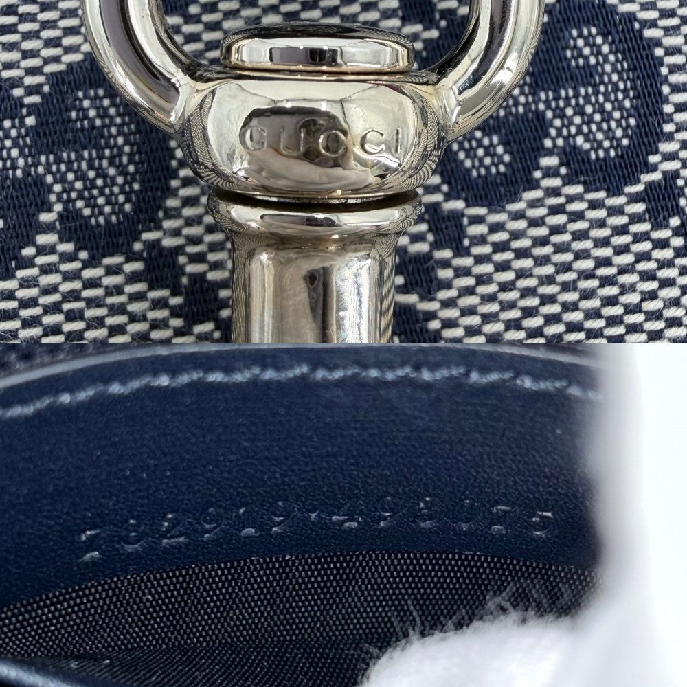 GUCCI グッチ ショルダーバッグ ミニバケット 782919 GGキャンバス レザー ネイビー 紺 ゴールド金具 レディース【中古品】