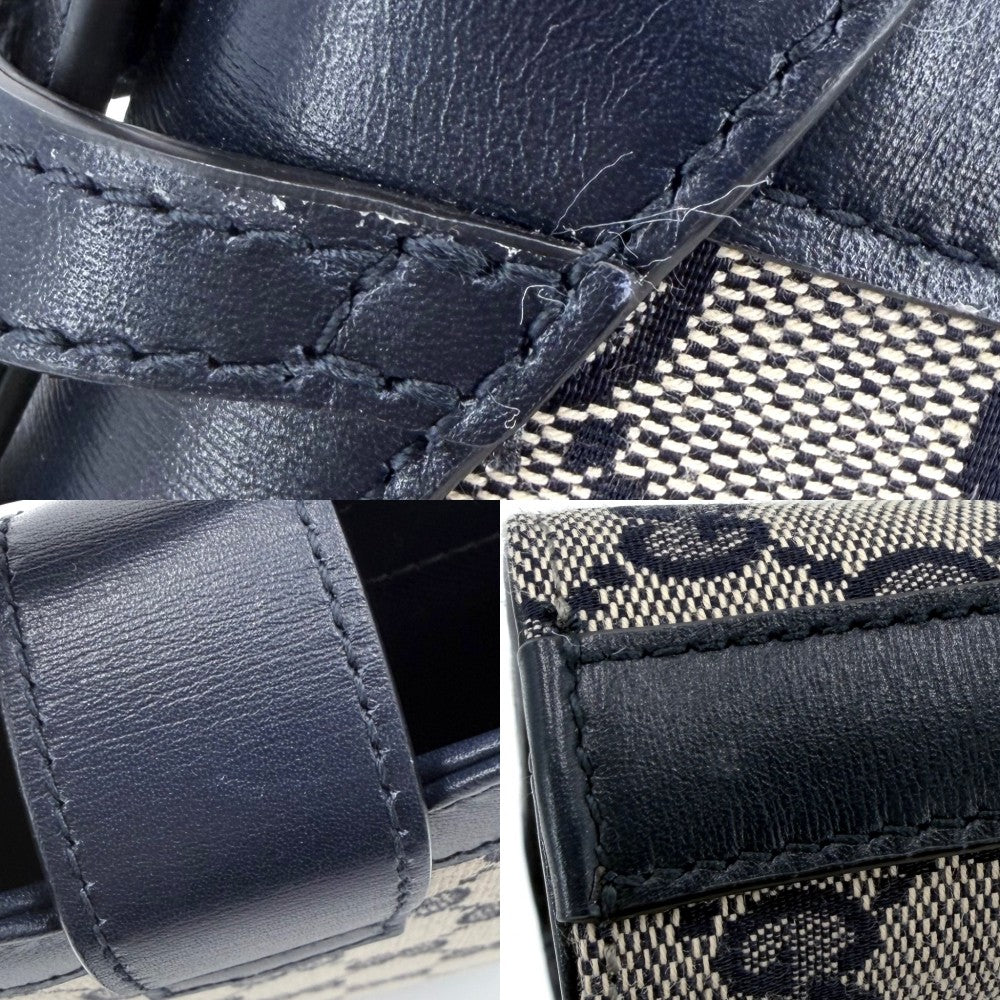GUCCI グッチ ショルダーバッグ ミニバケット 782919 GGキャンバス レザー ネイビー 紺 ゴールド金具 レディース【中古品】