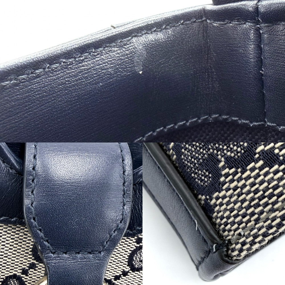 GUCCI グッチ ショルダーバッグ ミニバケット 782919 GGキャンバス レザー ネイビー 紺 ゴールド金具 レディース【中古品】