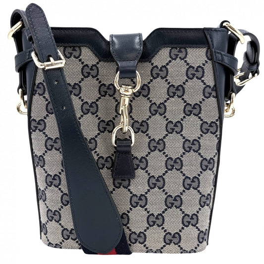 GUCCI グッチ ショルダーバッグ ミニバケット 782919 GGキャンバス レザー ネイビー 紺 ゴールド金具 レディース【中古品】