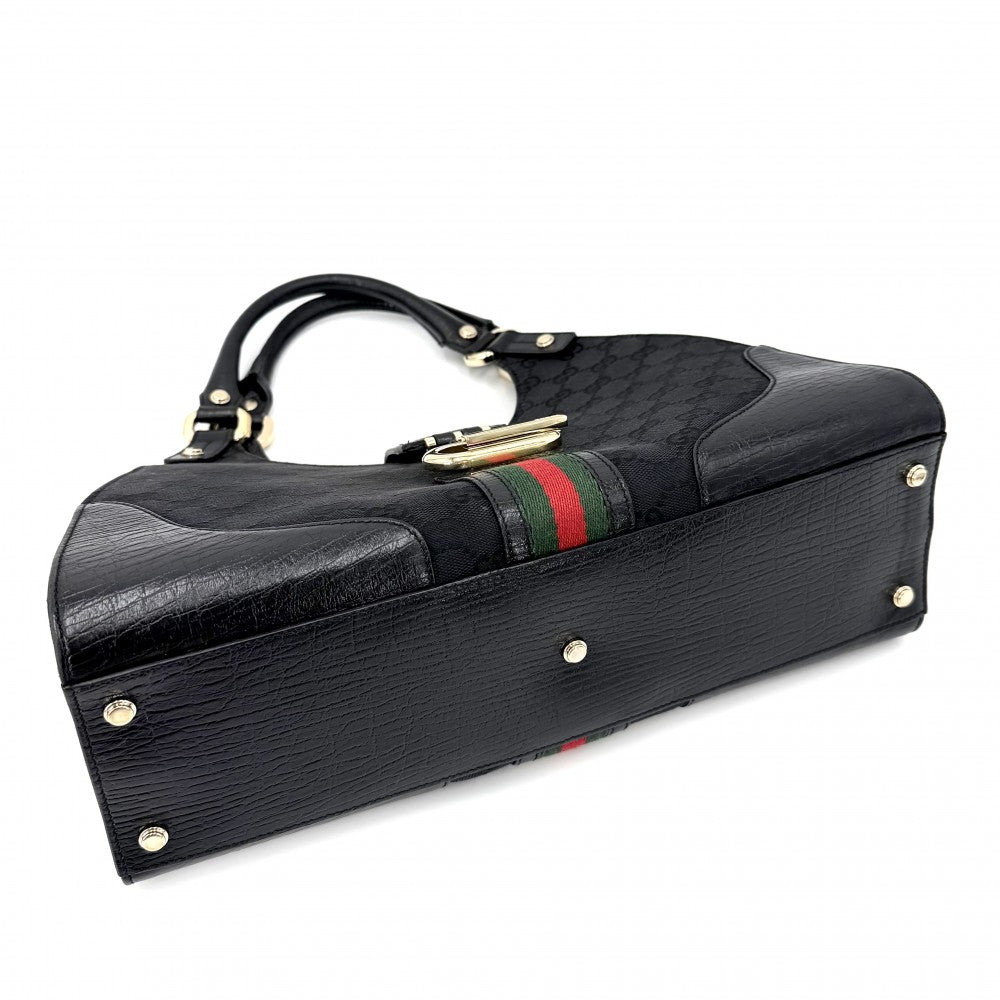GUCCI グッチ ハンドバッグ シェエリーライン 130995 GGキャンバス ブラック 黒 ゴールド金具 レディース【中古品】