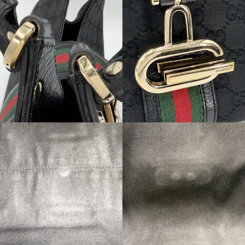 GUCCI グッチ ハンドバッグ シェエリーライン 130995 GGキャンバス ブラック 黒 ゴールド金具 レディース【中古品】