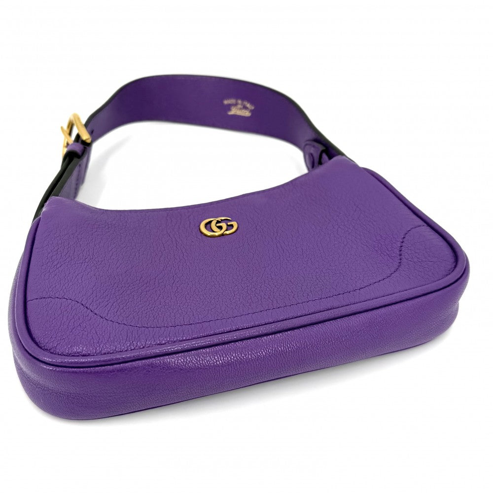 GUCCI グッチ ハンドバッグ GGマーモント アフロディーテ ミニ ミニバッグ ワンショルダー 739076 レザー パープル 紫
 ゴールド金具 レディース【中古品】